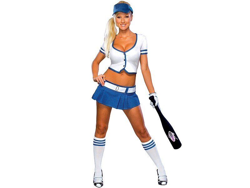 woman in baseball cheerleader outfit
