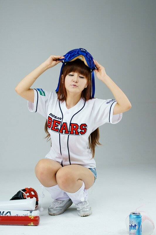 Woman in Baseball Uniform — White, Playful, Photograph, Baseball Glove