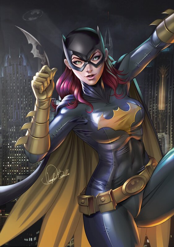 Woman in Bat Costume — Black, Dramatic, Night, Digital Art, City Skyline