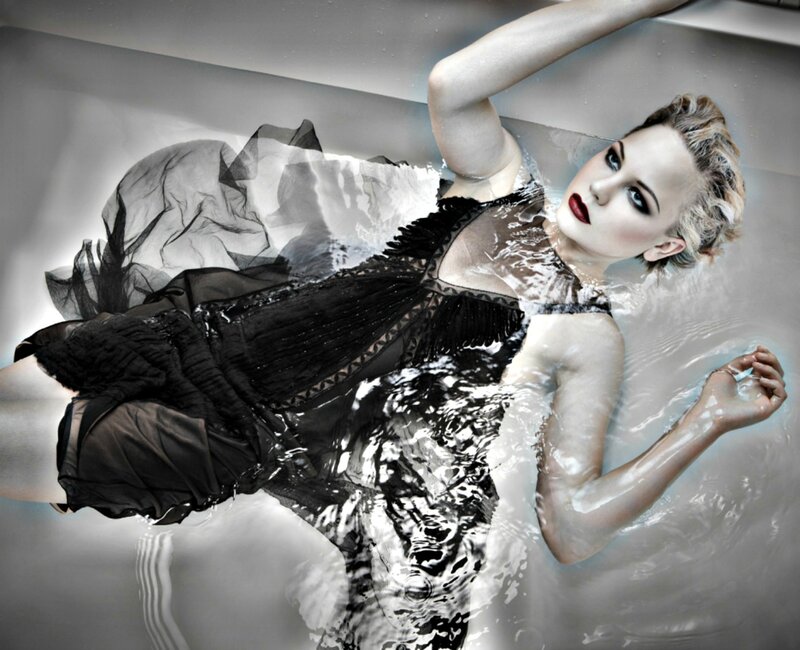 Woman in Bathtub — Black, Dramatic, Photograph, Dress
