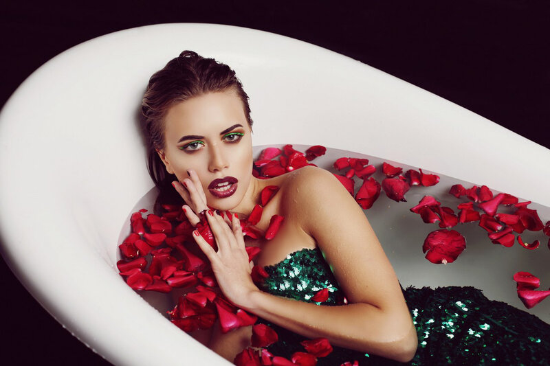 Woman in Bathtub — Red, Dramatic