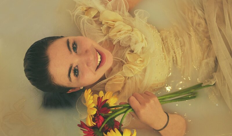 Woman in Bathtub with Flowers — Yellow, Dreamy