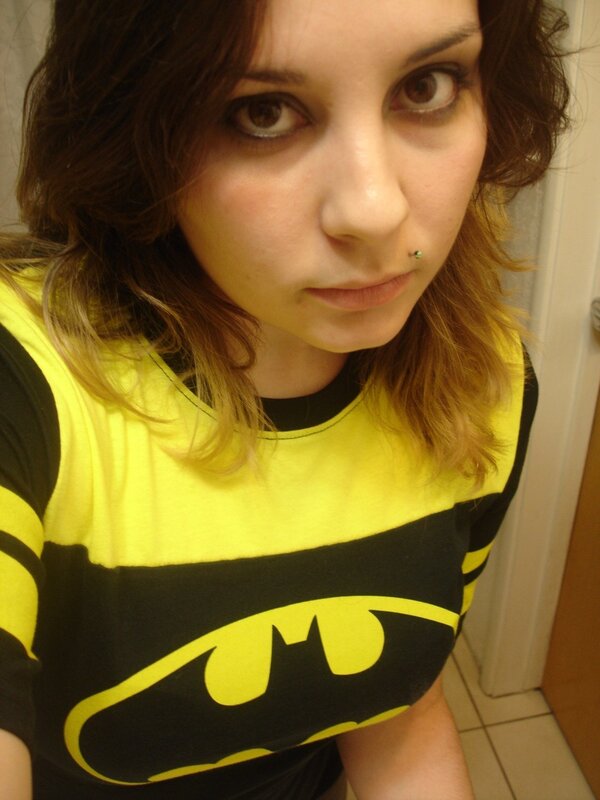 woman in batman shirt