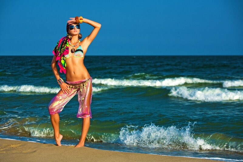 Woman in Beach Attire — Blue