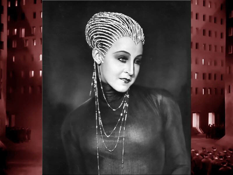Woman in Beaded Headpiece — Black, Dramatic