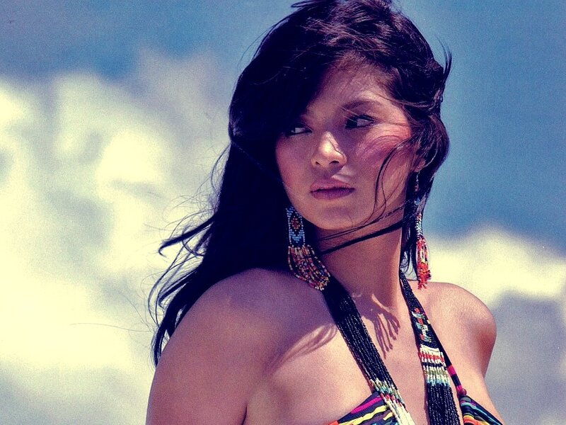 Woman in Beaded Top — Blue, Serene, Afternoon, Photograph