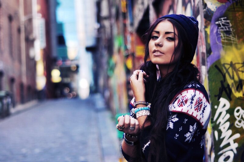 Woman in Beanie on Street