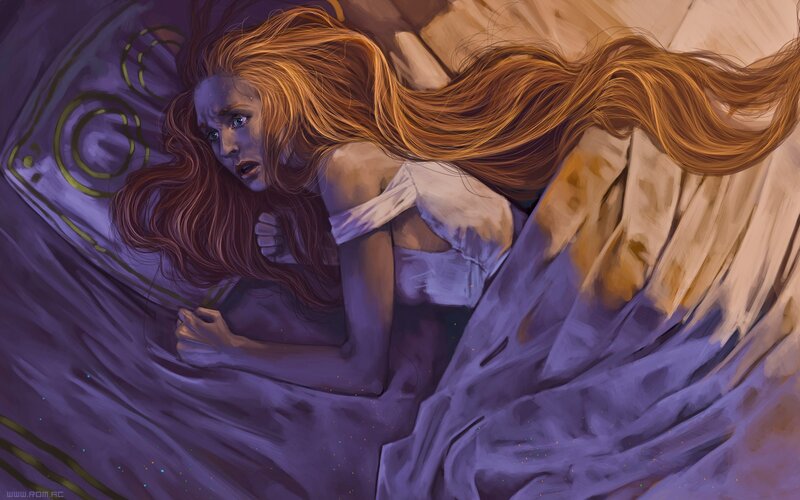 woman in bed with long hair