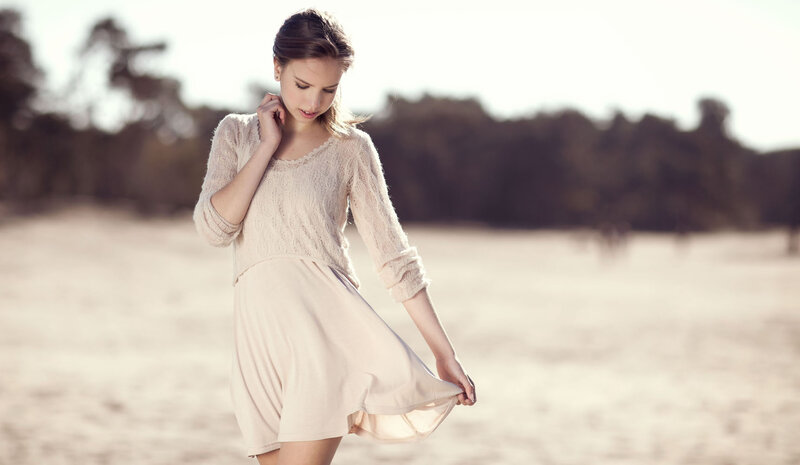 Woman in Beige Dress — Serene, Afternoon, Photograph