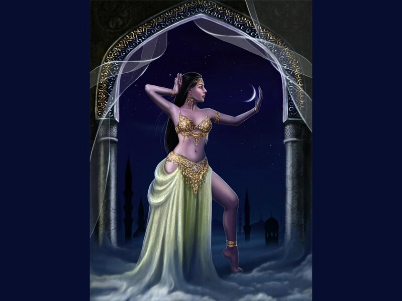 Woman in Belly Dance Costume — Blue, Dramatic