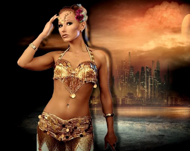 Woman in Belly Dance Costume — Gold, Dramatic