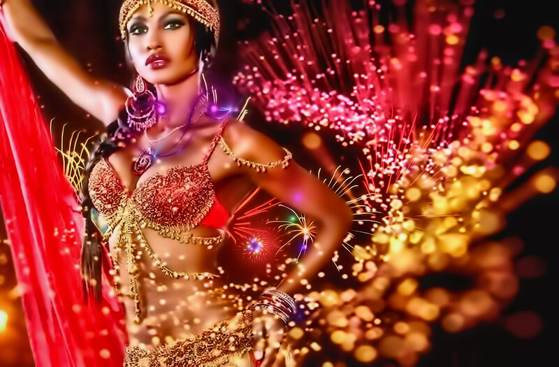Woman in Belly Dance Costume — Red, Dramatic