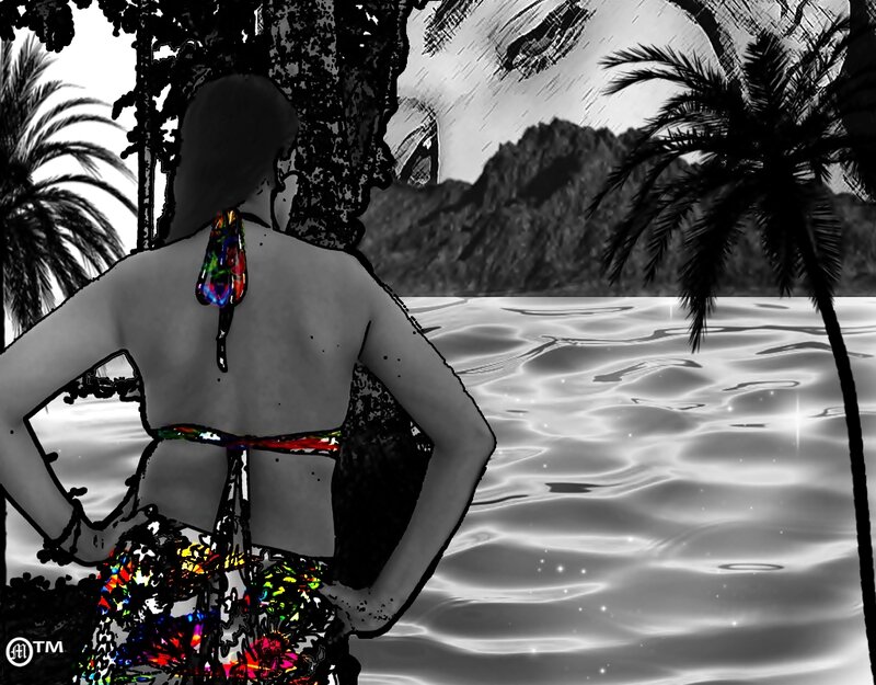 Woman in Bikini at Beach — Black, Serene
