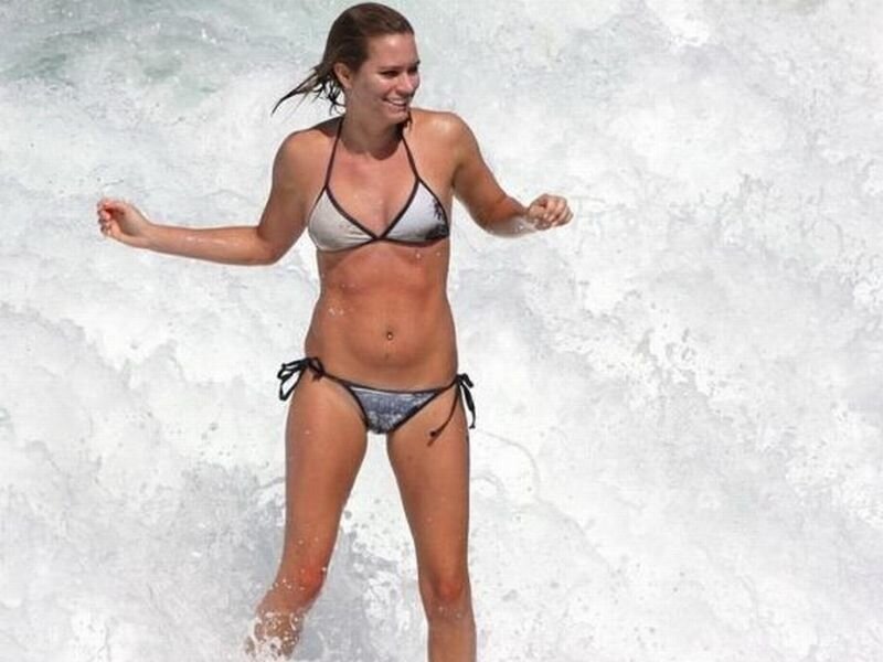 Woman in Bikini at Beach — White, Active