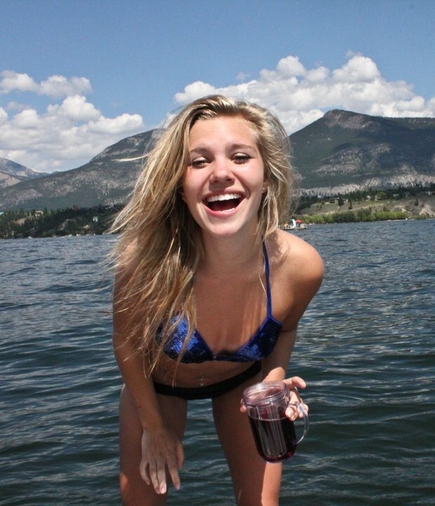 Woman in bikini at lake