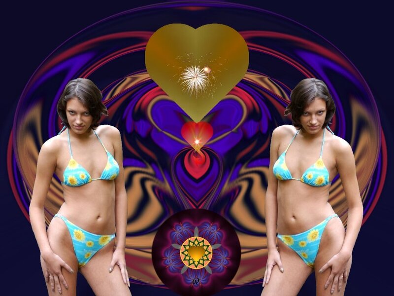 Woman in Bikini — Blue, Dreamy, Digital Art, Heart
