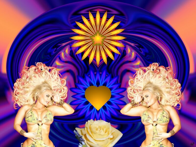 Woman in Bikini — Blue, Vibrant, Digital Art, Flower, Heart