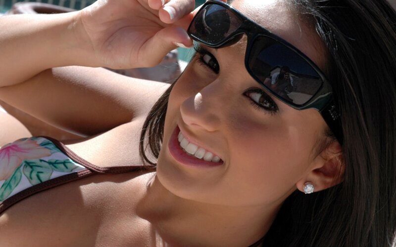 Woman in Bikini — Brown, Relaxed, Afternoon, Photograph, Sunglasses, Earring