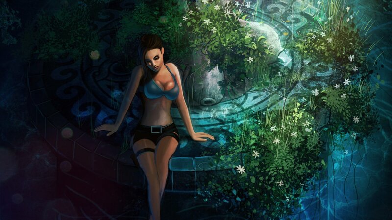 woman in bikini by fountain