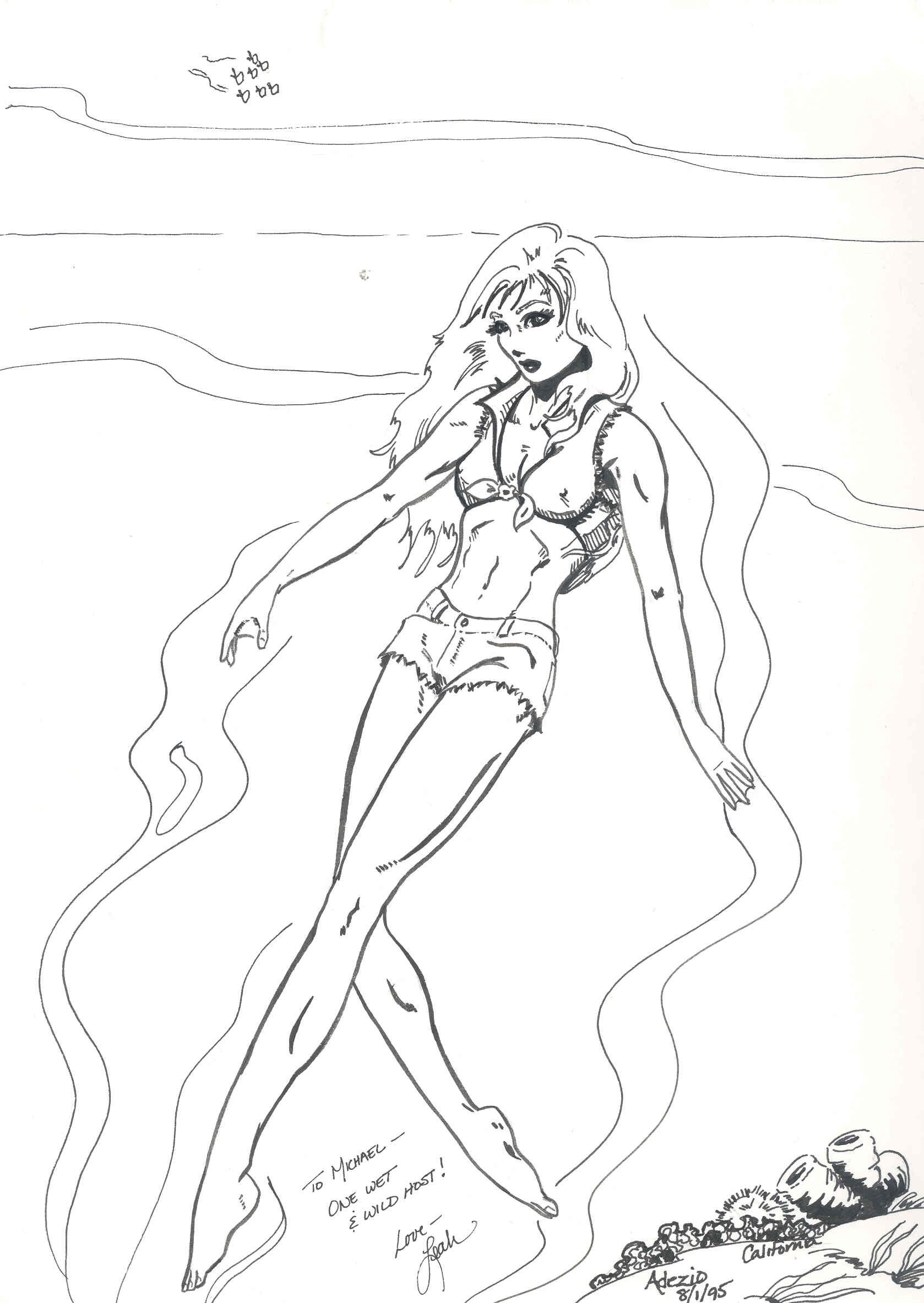 woman in bikini drawing