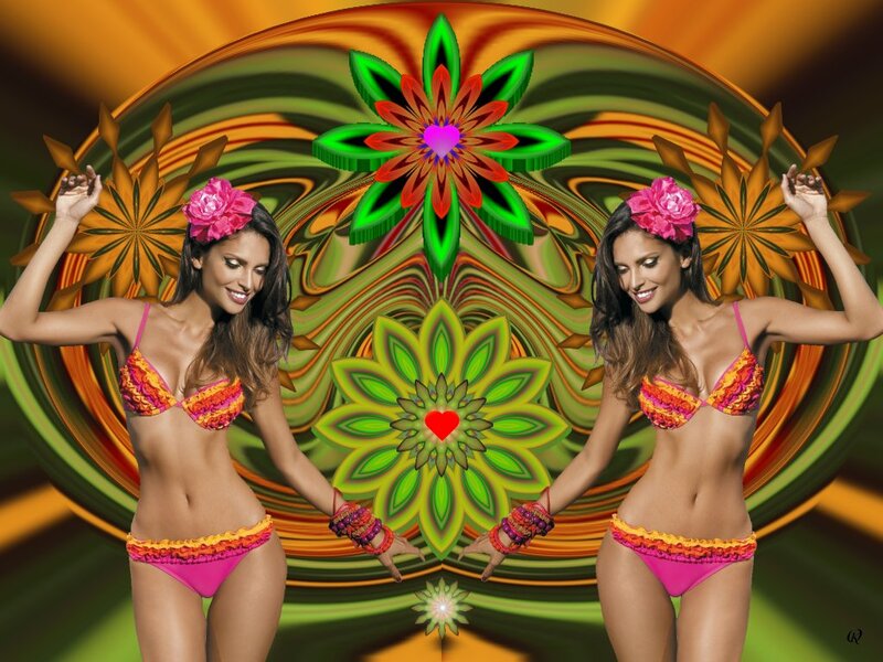 Woman in Bikini — Green, Vibrant