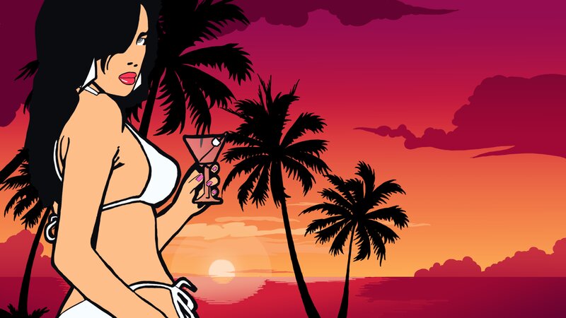 Woman in Bikini Holding Drink — Red