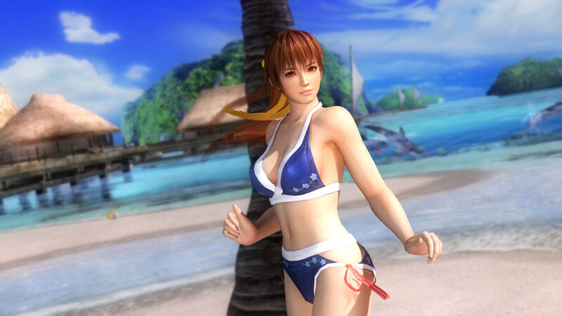 Woman in Bikini on Beach — Blue, Serene, Afternoon, 3d Render, Palm Tree