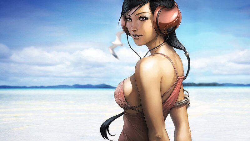 Woman in Bikini on Beach — Blue, Serene, Afternoon, Digital Art