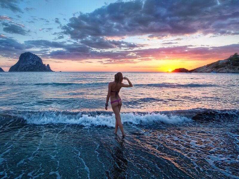 Woman in Bikini on Beach — Blue