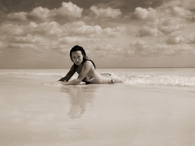 Woman in Bikini on Beach — Sepia