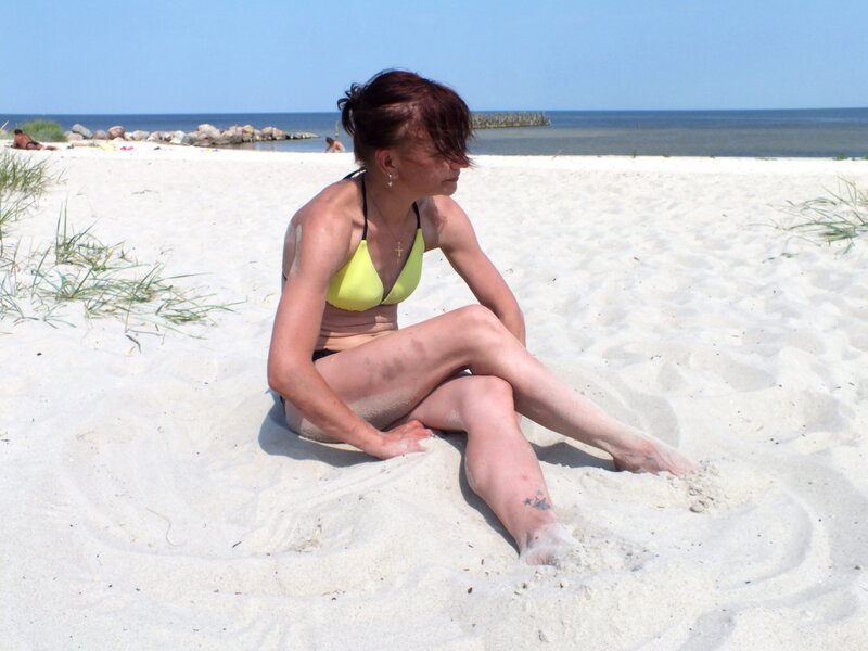 Woman in Bikini on Beach — White, Calm, Afternoon, Photograph