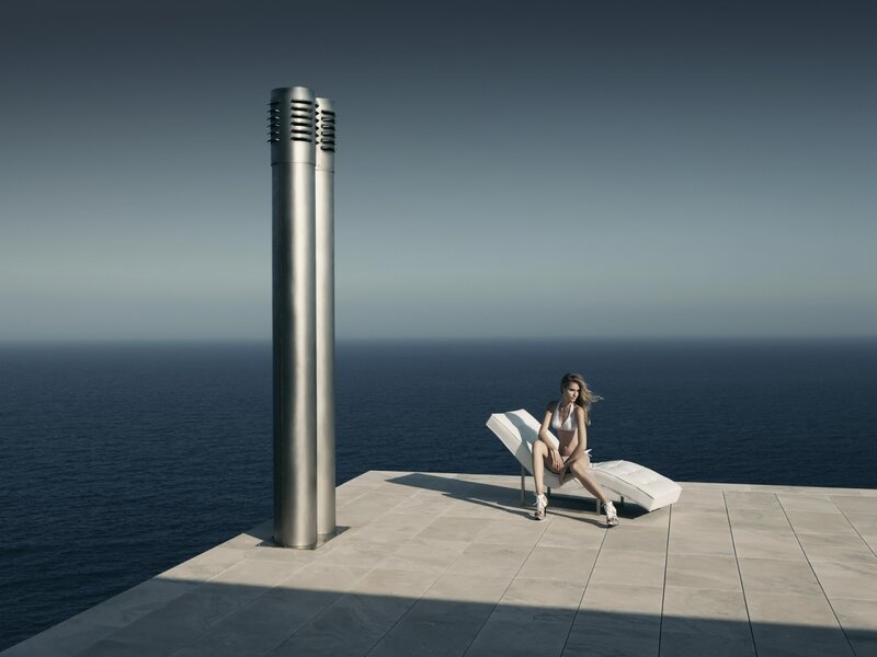 Woman in Bikini on Deck — Blue, Serene