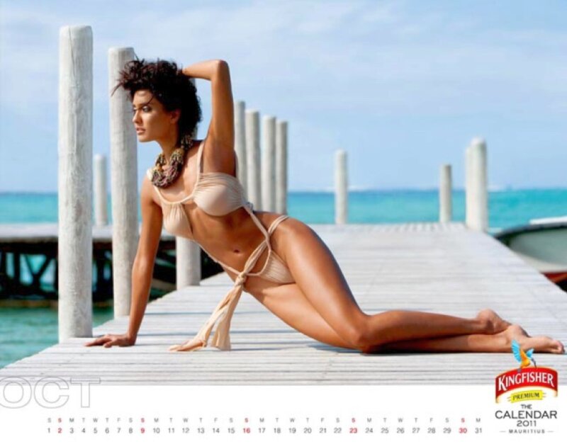 Woman in Bikini on Dock — Beige