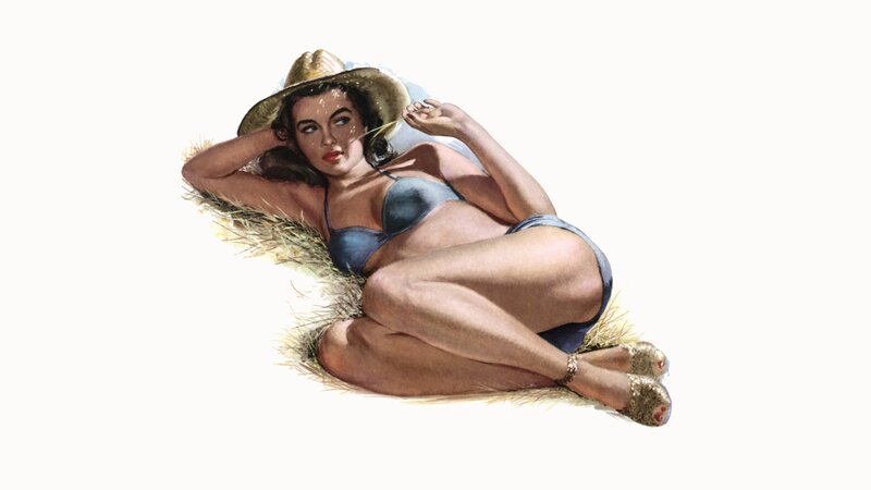 woman in bikini on hay