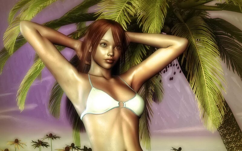 woman in bikini under palm tree