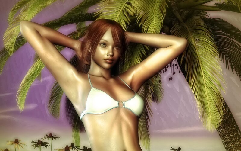 woman in bikini under palm tree