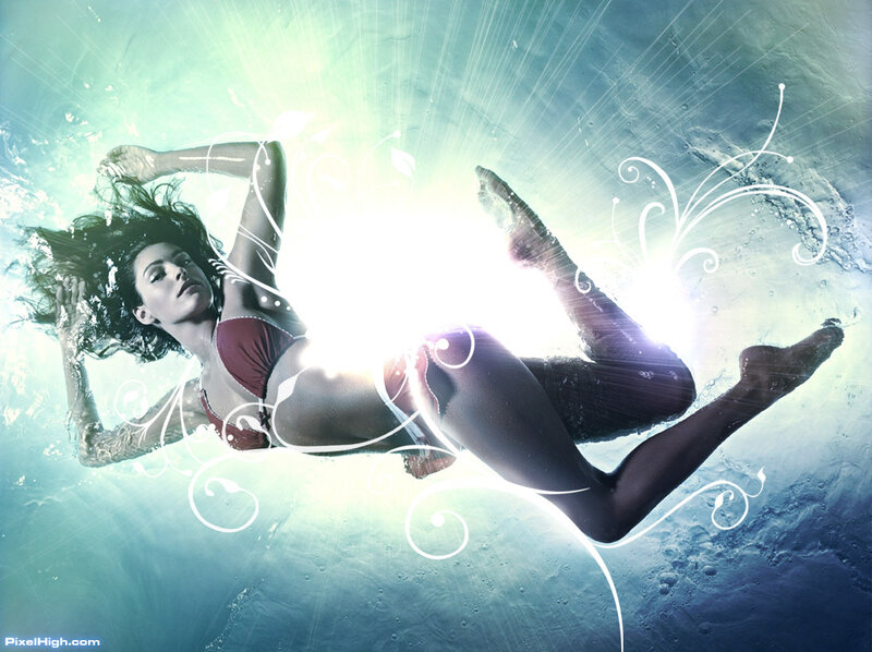 Woman in Bikini Underwater — Blue