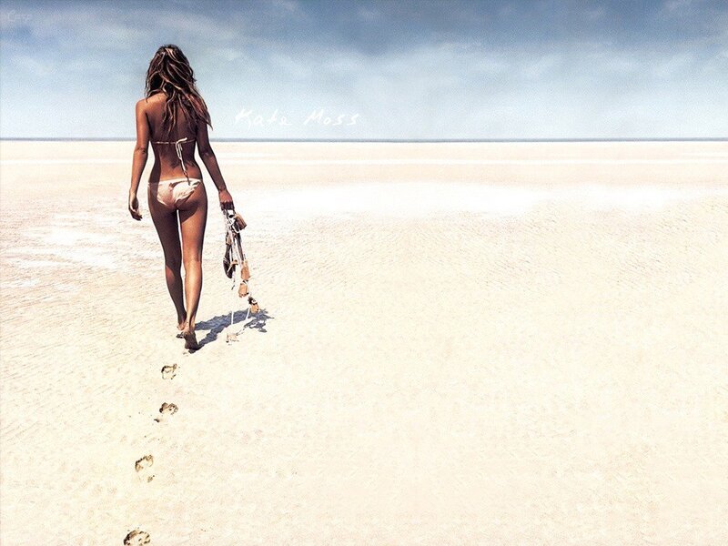Woman in Bikini Walking — White, Serene