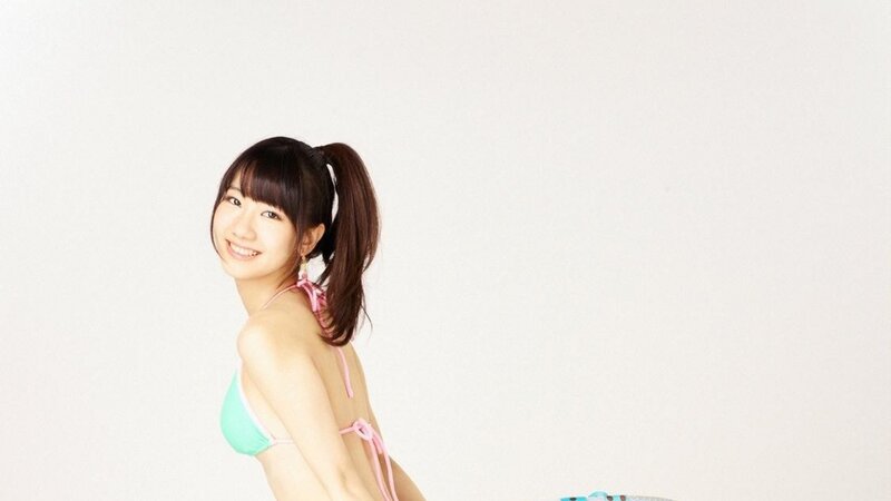 Woman in Bikini — White, Cheerful, Photograph, Ponytail