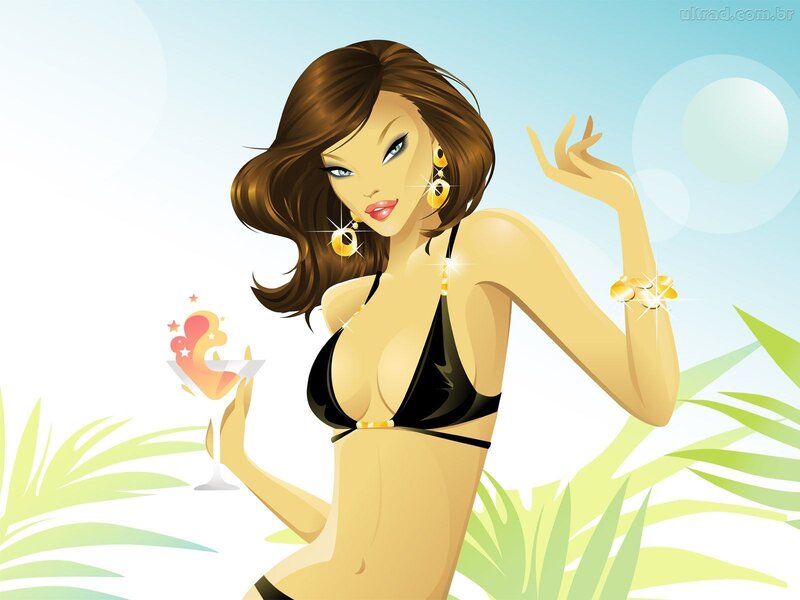 woman in bikini with cocktail