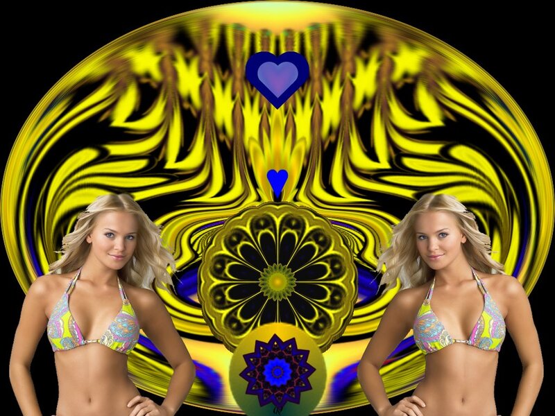Woman in Bikini — Yellow, Vibrant, Digital Art, Heart