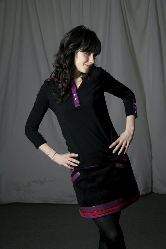 woman in black and purple dress