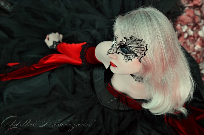 Woman in Black and Red Dress — Dramatic, Photograph, Mask