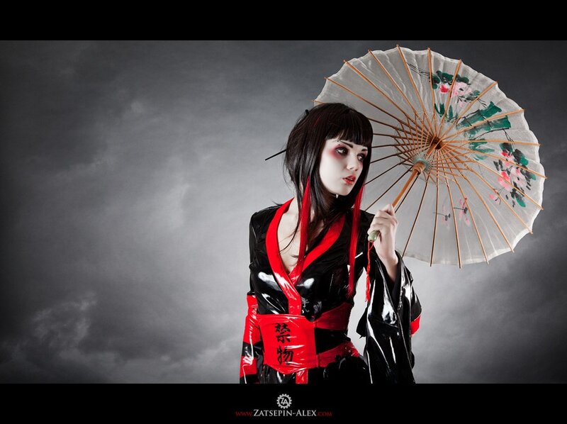 woman in black and red kimono