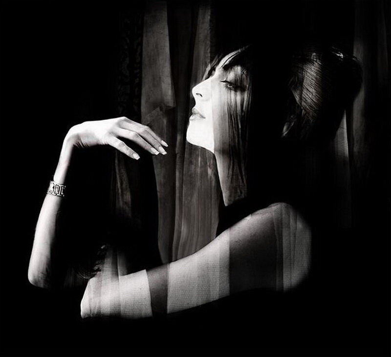 Woman in Black and White — Dramatic, Photograph, Hand