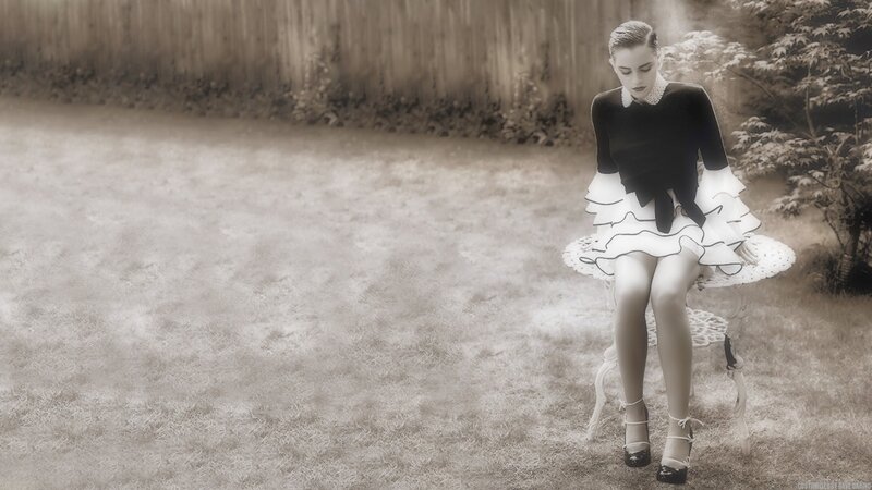 woman in black and white dress