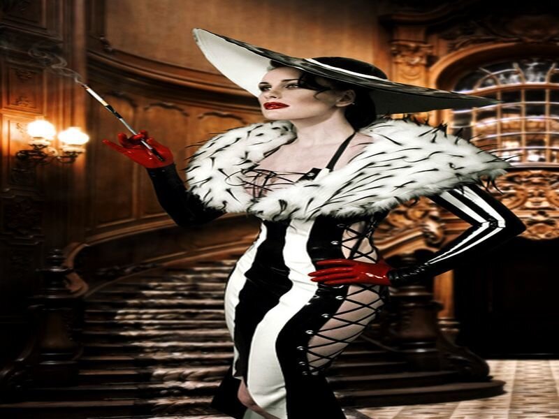 Woman in Black and White Dress — Dramatic