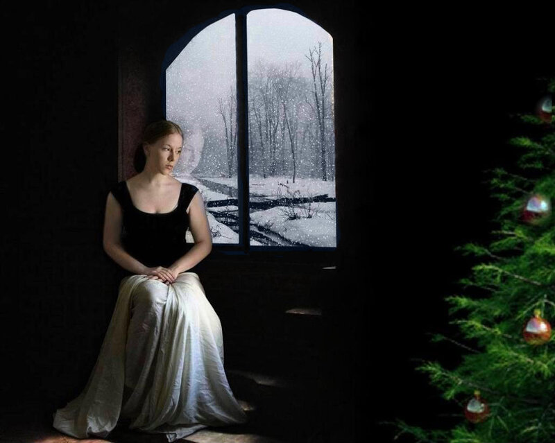 Woman in Black and White Dress — Somber