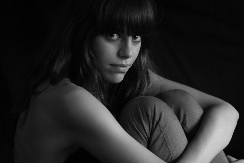 woman in black and white portrait