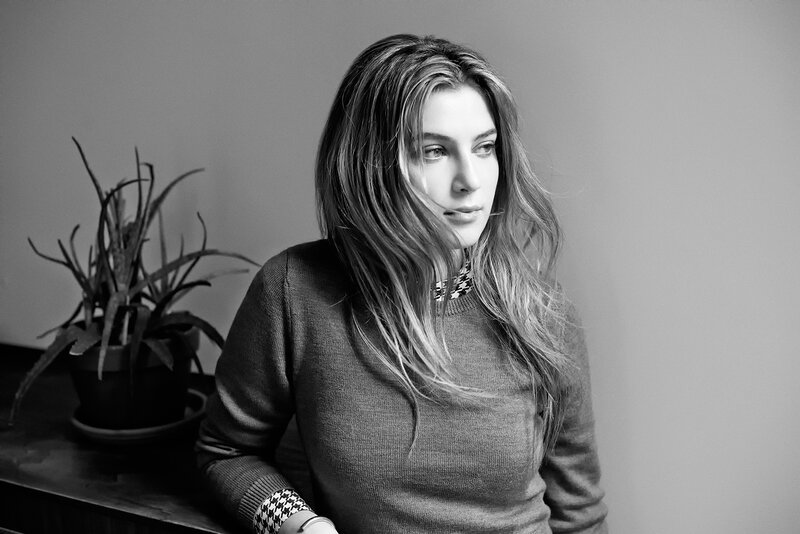 woman in black and white portrait